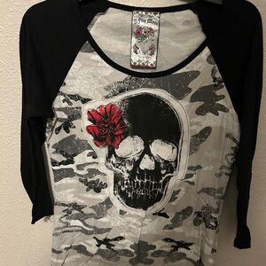 CRASH and BURN embellished three-quarter sleeve top large